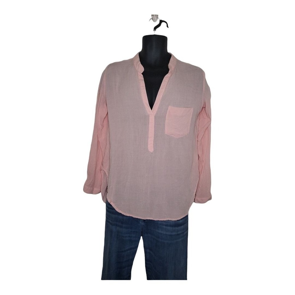 Ezra Shirt Women Sz M Button Up Rayon Long Sleeve Pink Everyday Casual Workwearā